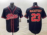 Men's San Francisco 49ers #23 Christian McCaffrey Black Red With Patch Cool Base Stitched Baseball Jersey,baseball caps,new era cap wholesale,wholesale hats